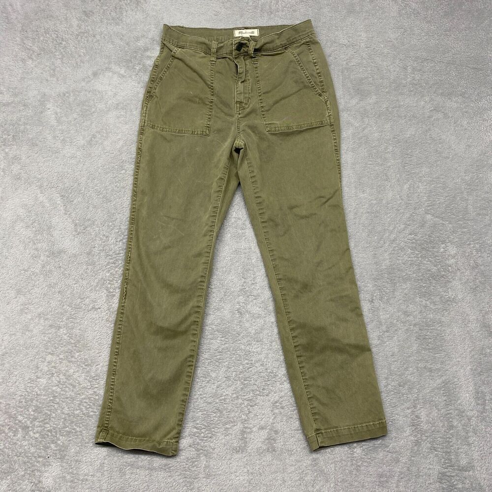 Madewell Pants Womens 26 Green Stovepipe Fatigue High Rise Ankle Pocket L0016